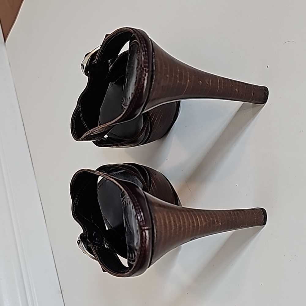 Y2K Yves Saint Laurent  Vintage Wood  heel sandals in dark brown color - Picture 4 of 9